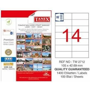 Tanex Lazer Etiket 100 Yp 1400 Lü 105X42.69 Laser-Copy-Inkjet TW-2712
