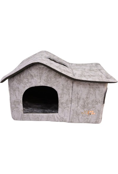 Emy Döşeme Kumaşlı Çatılı (Big House) Kedi ve Köpek Evi Mermer Desenli