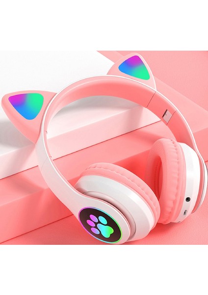 Stn-28 Bluetooth Mikrofonlu LED Işıklı Hafıza Kartı Girişli Kulak Üstü Kedi Kulaklık