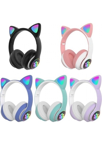 Stn-28 Bluetooth Mikrofonlu LED Işıklı Hafıza Kartı Girişli Kulak Üstü Kedi Kulaklık