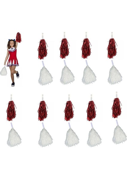 10 Çift Kırmızı Beyaz Renk 23 Nisan Gösteri Ponponu