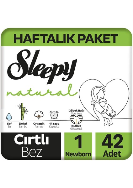 Natural Haftalık Paket Bebek Bezi 1 Numara Newborn 42 Ad