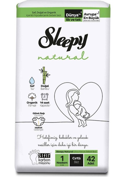 Natural Haftalık Paket Bebek Bezi 1 Numara Newborn 42 Ad