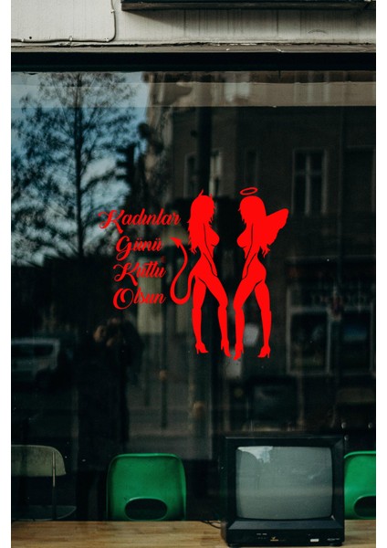 Kötü Kızlar ve 8 Mart Kadınlar Günü Kutlu Olsun Yazısı Cam Vitrin Stickerı Kırmızı fırsatları