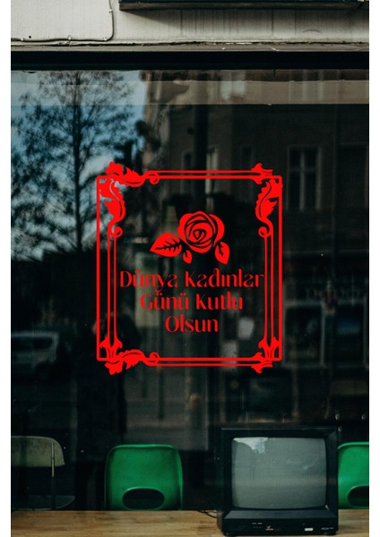 Old Style Süslemeler ve 8 Mart Kadınlar Günü Kutlu Olsun Yazısı Cam Vitrin Stickerı Kırmızı fırsatları