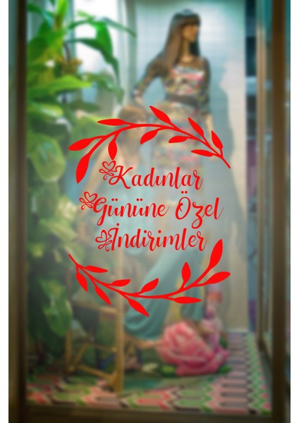 8 Mart Kadınlar Gününe Özel Indirimler Yazısı Cam Vitrin Sticker Kırmızı modelleri