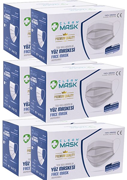 Clean Mask Premium Quality Tek Tek Poşetli Sarı 50x6 3 Katlı Cerrahi Maske