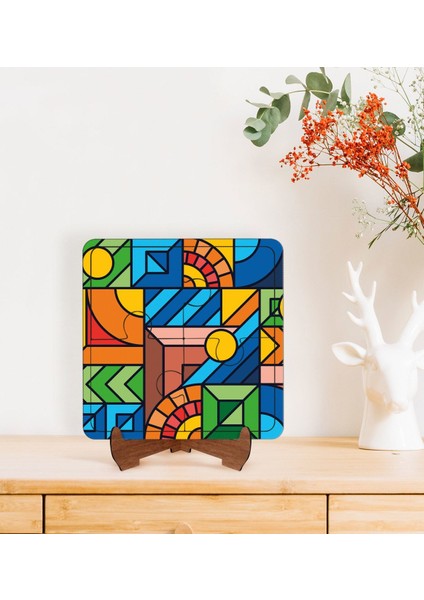 Gift Modern Art Tasarımlı Ahşap Standlı Puzzle Çerçeve-15