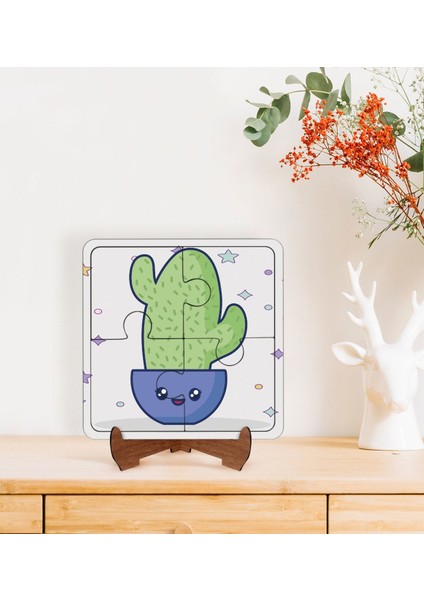 Gift Kaktüs Tasarımlı Ahşap Standlı Puzzle Çerçeve-3