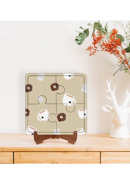 Gift Donut ve Kahve Tasarımlı Ahşap Standlı Puzzle Çerçeve-1