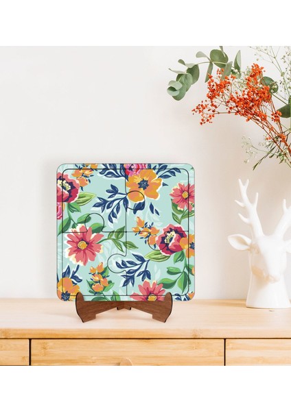 Gift Çiçekler Tasarımlı Ahşap Standlı Puzzle Çerçeve-5