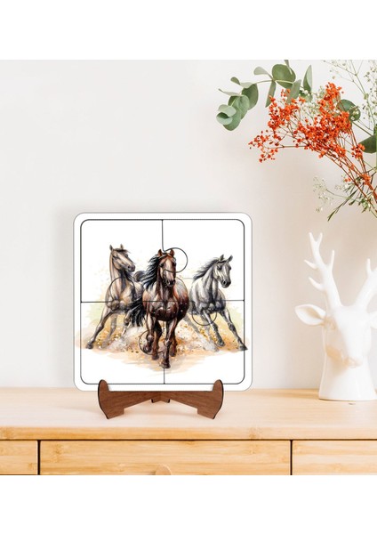 Gift Atlar Tasarımlı Ahşap Standlı Puzzle Çerçeve-1