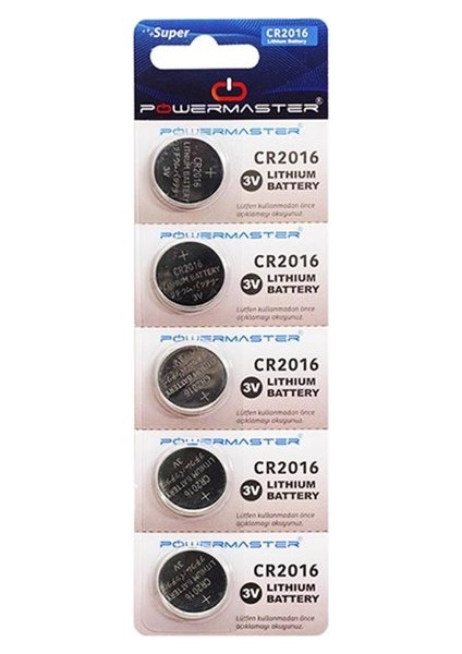 Garaj Kepenk Bariyer Araba Araç Otomobil Kumandası Pili Powermaster CR2016 3 Volt Lityum Para Pil 5li Paket