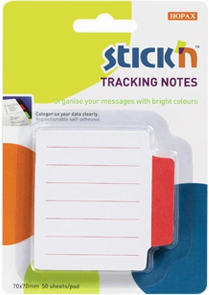 Stickn Tracking Notes Yapışkanlı Çizgili Not Kağıtları Kırmızı 21