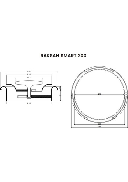 200 Smart Pvc Gemici Anemostad Raksan 252 x Q 199 mm Metal Aksam Içermeyen Abs Plastik Agmair Agm Havalandırma