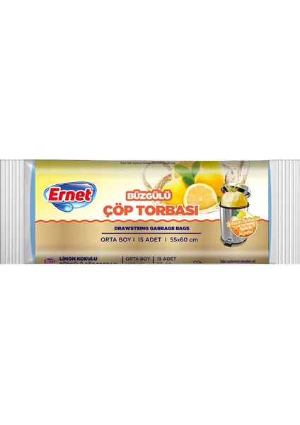 Büzgülü Çöp Torbası Limon Orta Boy 15LI