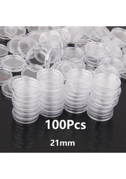 100 Adet Temizle Plastik Sikke Kapsül Paraları Konteyner Kutuları Tutucular 21MM