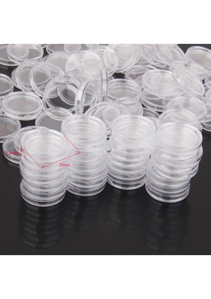 100X Yuvarlak Paralar Kaplar Temizle Paralar Kapsül Saklama Kutuları Tutucu 25MM