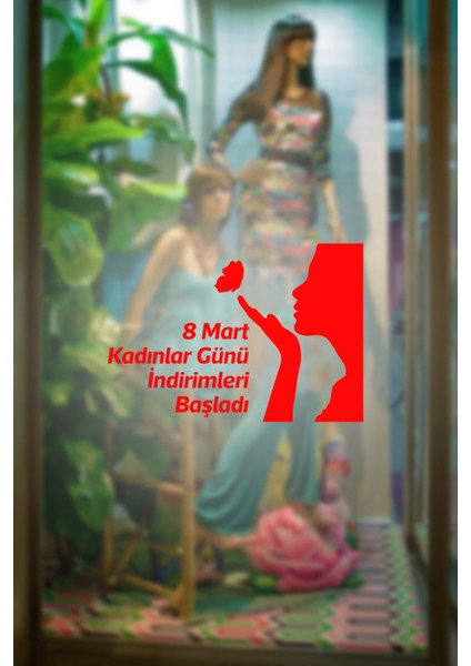 8 Mart Kadınlar Günü Indirimleri Başladı Yazısı Cam Vitrin Sticker Kırmızı modelleri