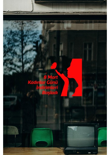 8 Mart Kadınlar Günü Indirimleri Başladı Yazısı Cam Vitrin Sticker Kırmızı fırsatları