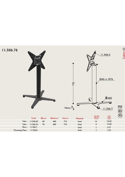 Toplanır Masa Ayağı 11.506.60 - Taban 46*46CM fiyatları
