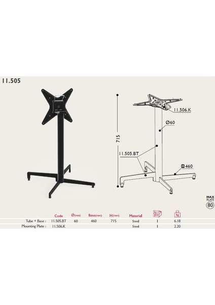 Toplanır Masa Ayağı 11.505 - Taban 46*46CM fiyatları