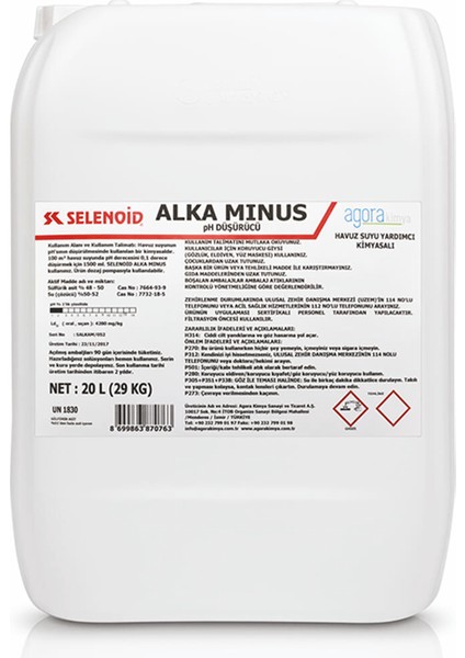 Havuz Ph ve Alkalinite Düşürücü Selenoid Alka Minus 29 kg