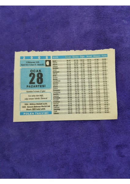 28 Ocak 2008 Takvim Yaprağı - Nostaljik Koleksiyonluk Takvim Yaprağı A