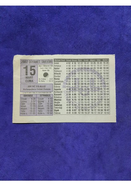 15 Mart 2002 Takvim Yaprağı - Nostalji Koleksiyonluk Takvim Yaprağı