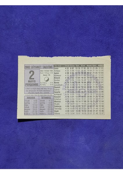 2 Mayıs 2002 Takvim Yaprağı - Nostalji Koleksiyonluk Takvim Yaprağı