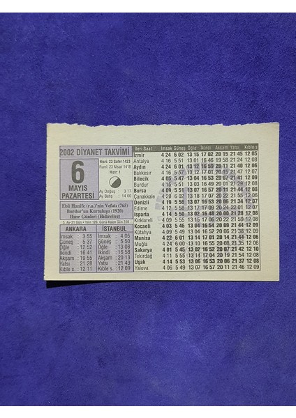 6 Mayıs 2002 Takvim Yaprağı - Nostalji Koleksiyonluk Takvim Yaprağı