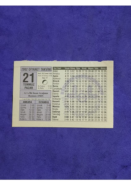21 Temmuz 2002 Takvim Yaprağı - Nostalji Koleksiyonluk Takvim Yaprağı A
