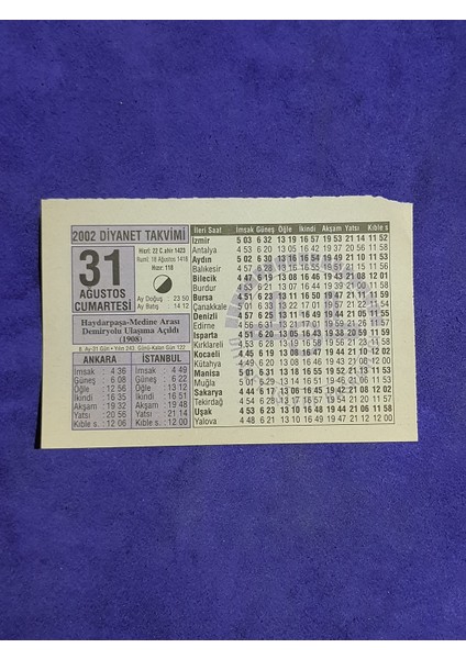 31 Ağustos 2002 Takvim Yaprağı - Nostalji Koleksiyonluk Takvim Yaprağı A