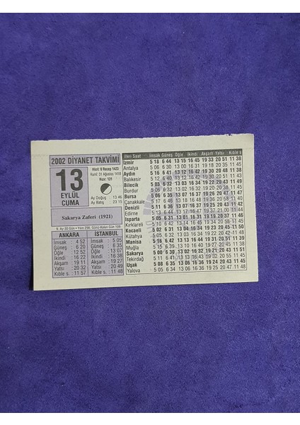 13 Eylül 2002 Takvim Yaprağı - Nostalji Koleksiyonluk Takvim Yaprağı A