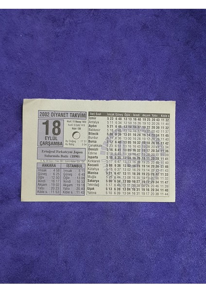 18 Eylül 2002 Takvim Yaprağı - Nostalji Koleksiyonluk Takvim Yaprağı A