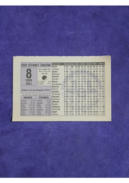 8 Ekim 2002 Takvim Yaprağı - Nostalji Koleksiyonluk Takvim Yaprağı A