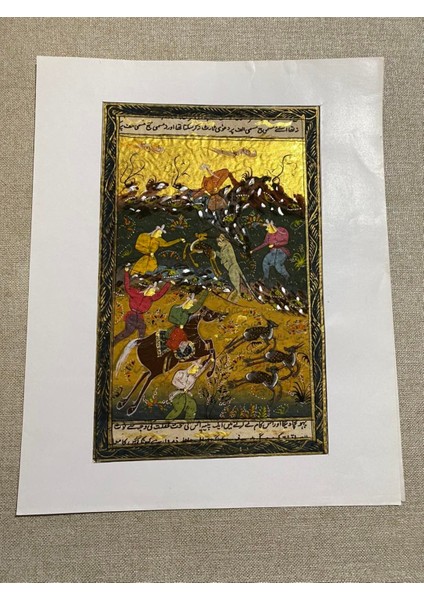Geyiklerin Kaçışı Temalı El Yapımı Minyatür Resim 28X17 cm