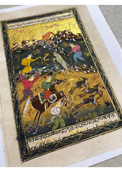 Geyiklerin Kaçışı Temalı El Yapımı Minyatür Resim 28X17 cm