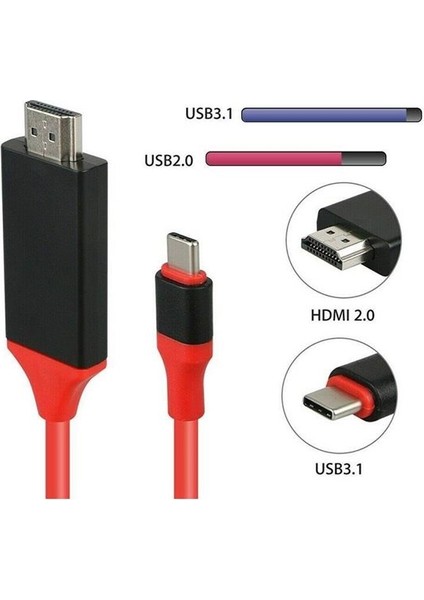 Hd 1080P Tv USB 3.1 2m Dönüştürücü Usb-C Adaptör Kablosu Type-C To HDMI Kablosu Hdtv Tablet Uyumlu