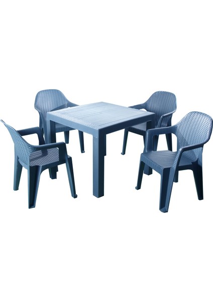 Rattan Masa Takımı 90 x 90 Camsız Masa 4 Kişilik Sandalye Seti Bahçe Balkon Teras Takımı Antrasit