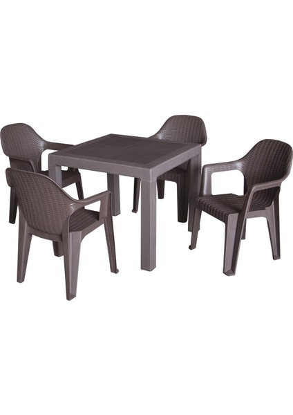 Rattan Masa Takımı 90x90 Camsız Masa 4 Kişilik Polo Rattan Sandalye Seti Bahçe Balkon Teras Takımı