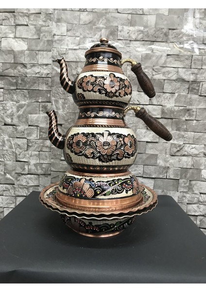 Erzincan Bakır Osmanlı Ocaklı Özel El Işi Işlemeli Bakır Çaydanlık Takımı