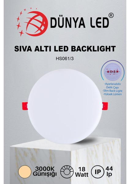 HS.061/3 18W Delik Çapı Ayarlanabilir Sıva Altı Backlıght Panel Spot Lamba 3000K Günışığı