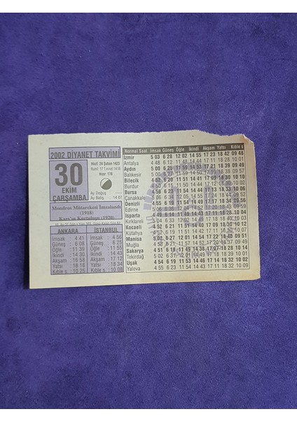 30 Ekim 2002 Takvim Yaprağı - Nostalji Koleksiyonluk Takvim Yaprağı A