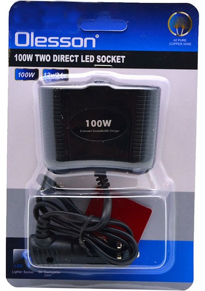 Olesson Araç Çakmak Çoklayıcı 2 Port Çakmak Çoklayıcı 12V / 24V 100W