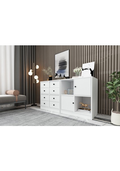 Rafli Dolapli Çekmeceli Sifonyer Beyaz 130 cm SFN-1015-Ç