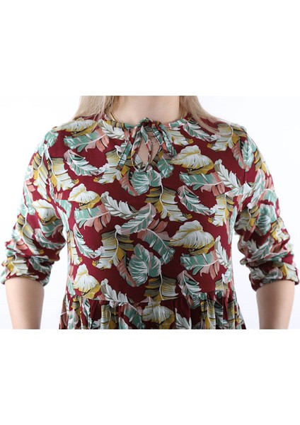 Yeşil Yaprak Desenli Yazlık Elbise modelleri