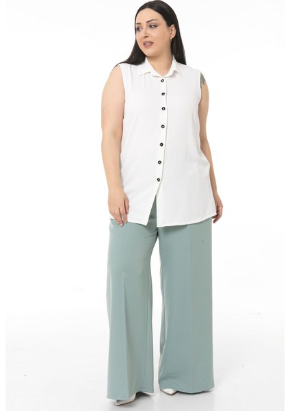 Büyük Beden Gömlek Yaka Düğmeli Kolsuz Beyaz Gömlek fiyatları