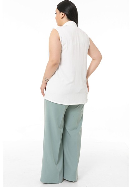 Büyük Beden Gömlek Yaka Düğmeli Kolsuz Beyaz Gömlek modelleri