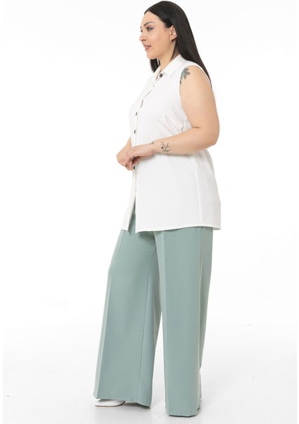 Büyük Beden Gömlek Yaka Düğmeli Kolsuz Beyaz Gömlek indirimleri